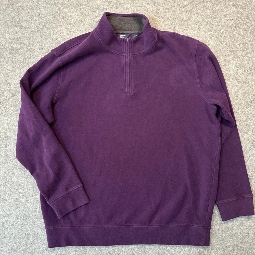 Lands End Quarter Zip Pullover XXL/T Purple Ribbed‎ Cotton Blend